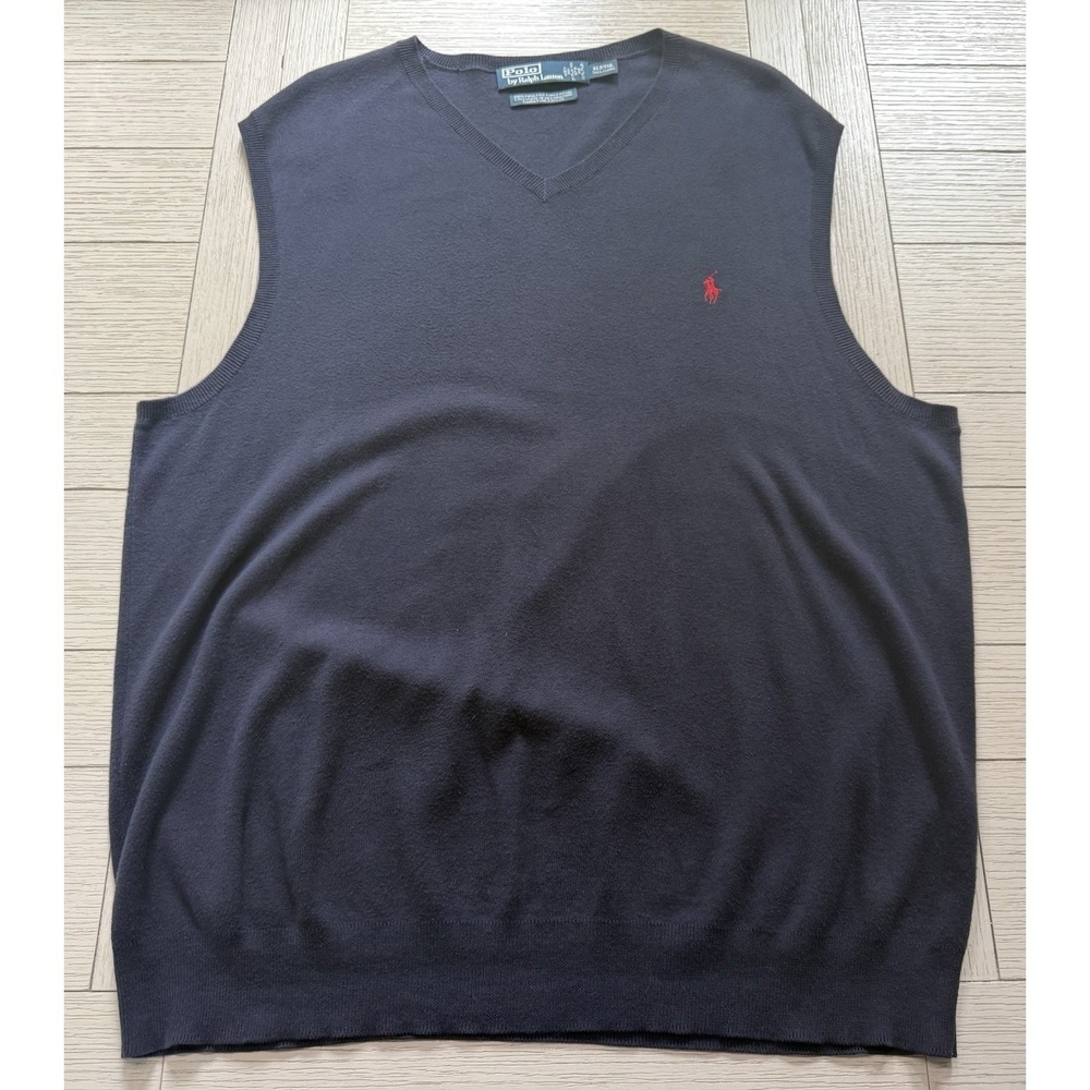 Vtg 90s Polo Ralph Lauren Knit Sweater Vest Men XLT Preppy Navy Pima V-Neck
